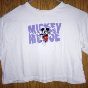 H&M Disney Shirt Girls 12/14 Crop Top Mickey Mouse Short Sleeve Graphic Collab